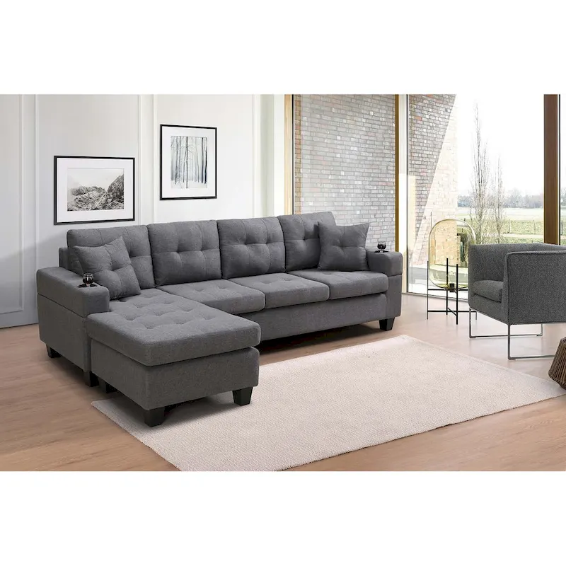 Living room sofa with convertible chaise longue