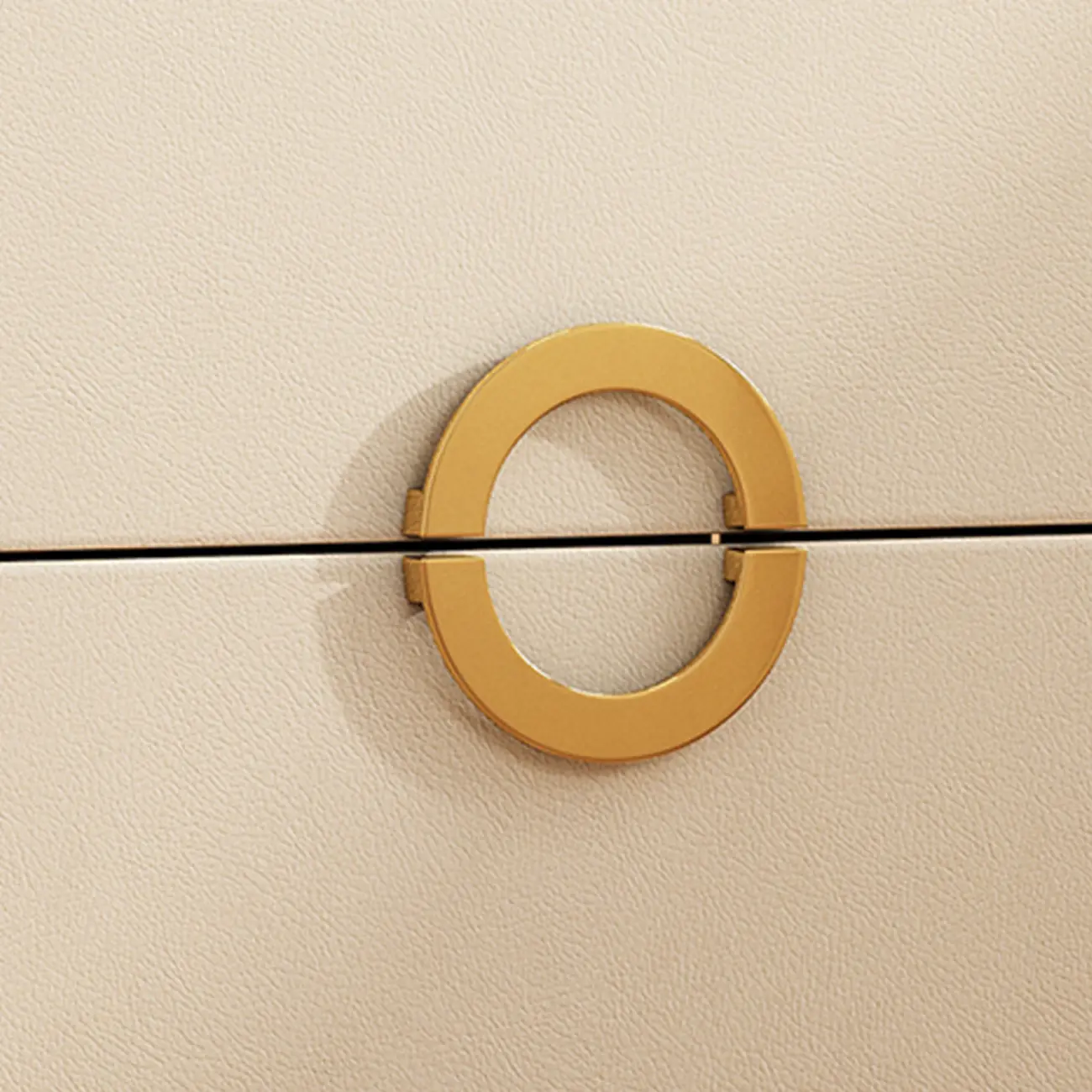 Modern Faux Leather Gold Ring Handle Nightstand with 2 Drawers