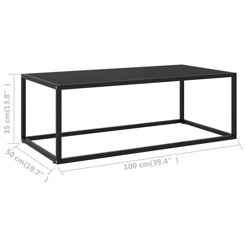 vidaXL Coffee Table Black with Black Glass 39.4x19.7x13.8 - 39.4 x 19.7 x 13.8