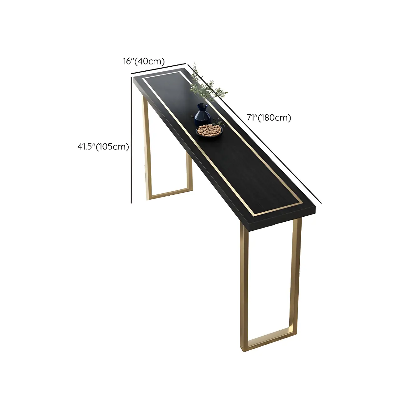 Glam Black Pine Wood Gold Iron Sled Bar Tables