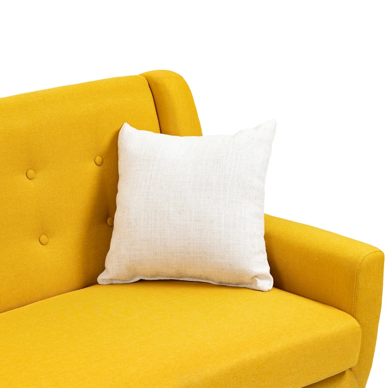 Modern Curved 63  Button Tufted Upholstered Loveseat with 2 Pillows