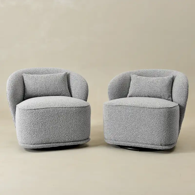 KINWELL 33 W Sherpa Boucle Upholstered Accent Swivel Chair (Set of 2)