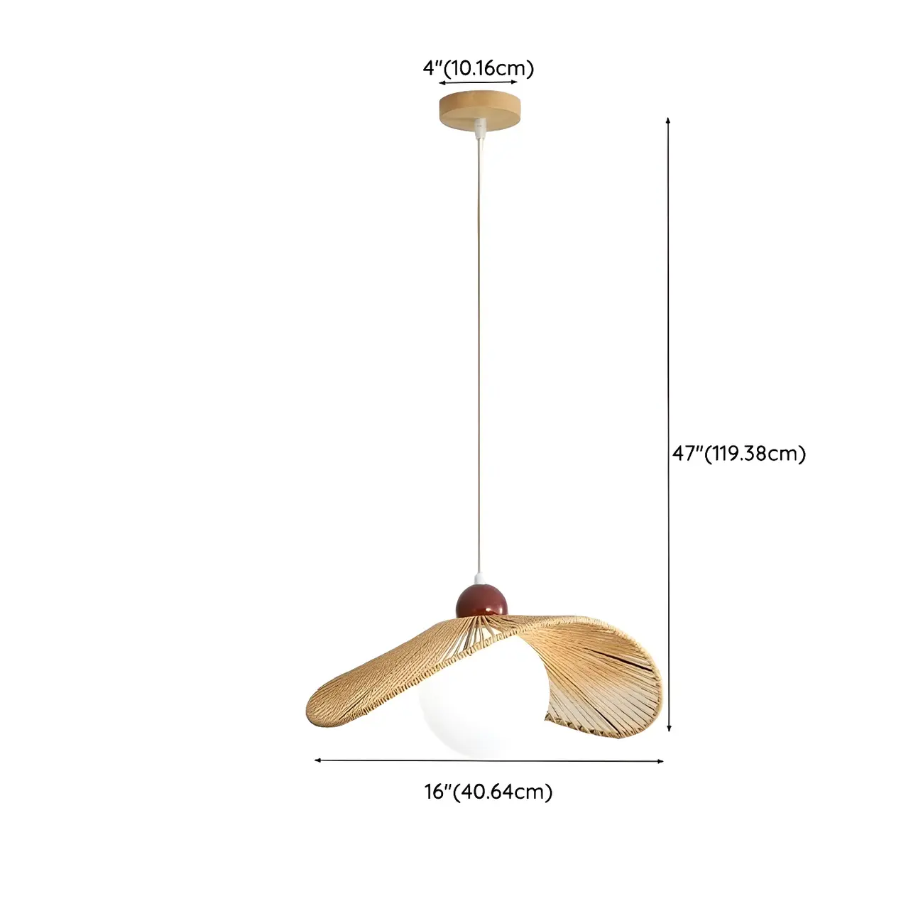 Rattan Curved White Glass Globe Pendant Light