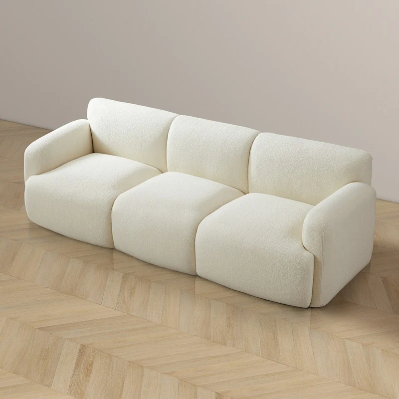 Sunny Luxury Mid Century Modern Tufted Cream Boucle Couch