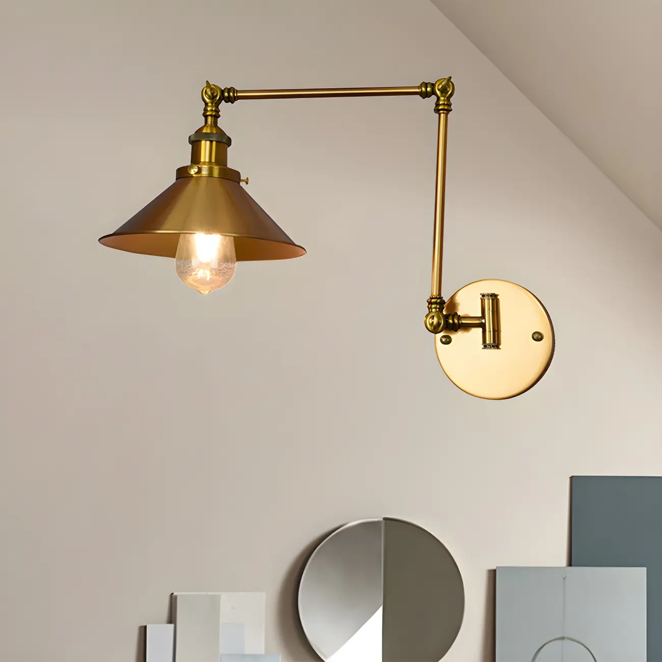 Industrial Brass Swing arm Wall Lamp Fixture for Indoor