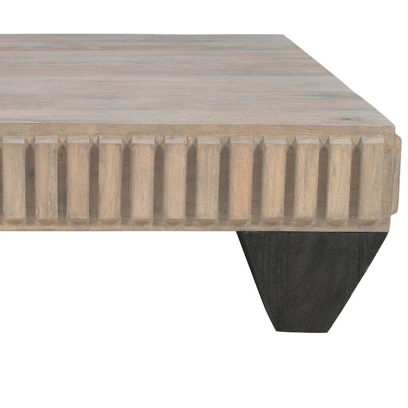 Tokyo Inspired 36 Inch Square Mango Wood Coffee Table - Handcrafted with Elegant Sandblasted Gray Finish And Tapered Legs