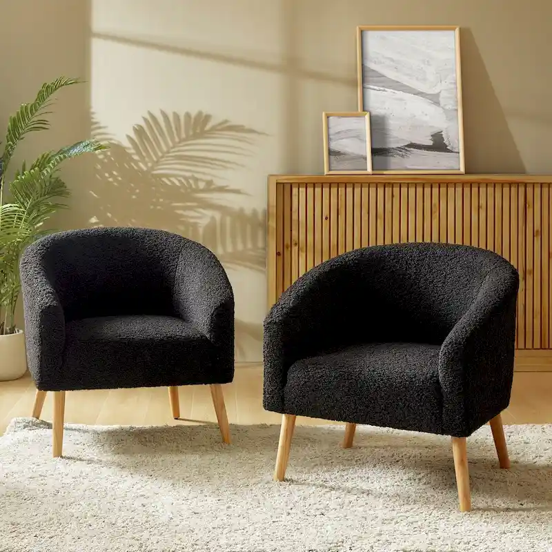 Sheila Modern 30 W Boucle Armchair with Solid Wood Legs Set of 2 by HULALA HOME