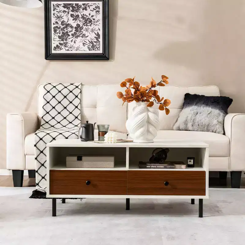 Costway Coffee Table Modern Rectangle w/ Storage Shelf & Drawers Living Room Furniture