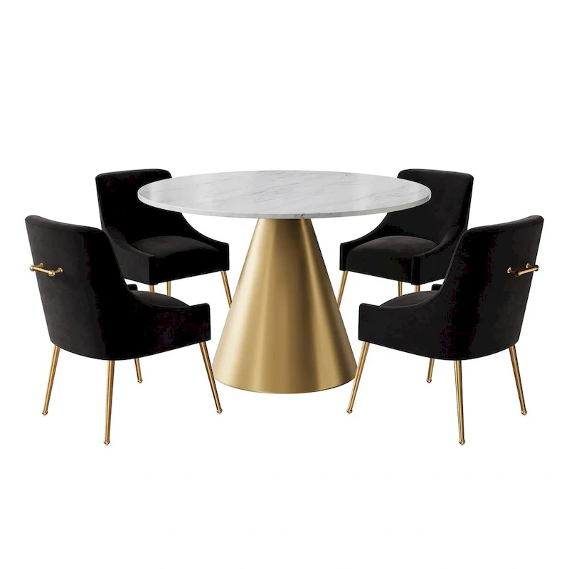 48 Marble Top Metal Dining Table with Velvet Dining Chair Set