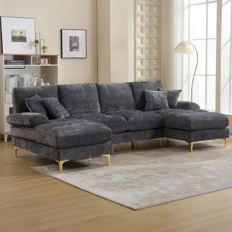 HOMEFUN Chenille Upholstered U-Shaped Living Room Sectional Sofa
