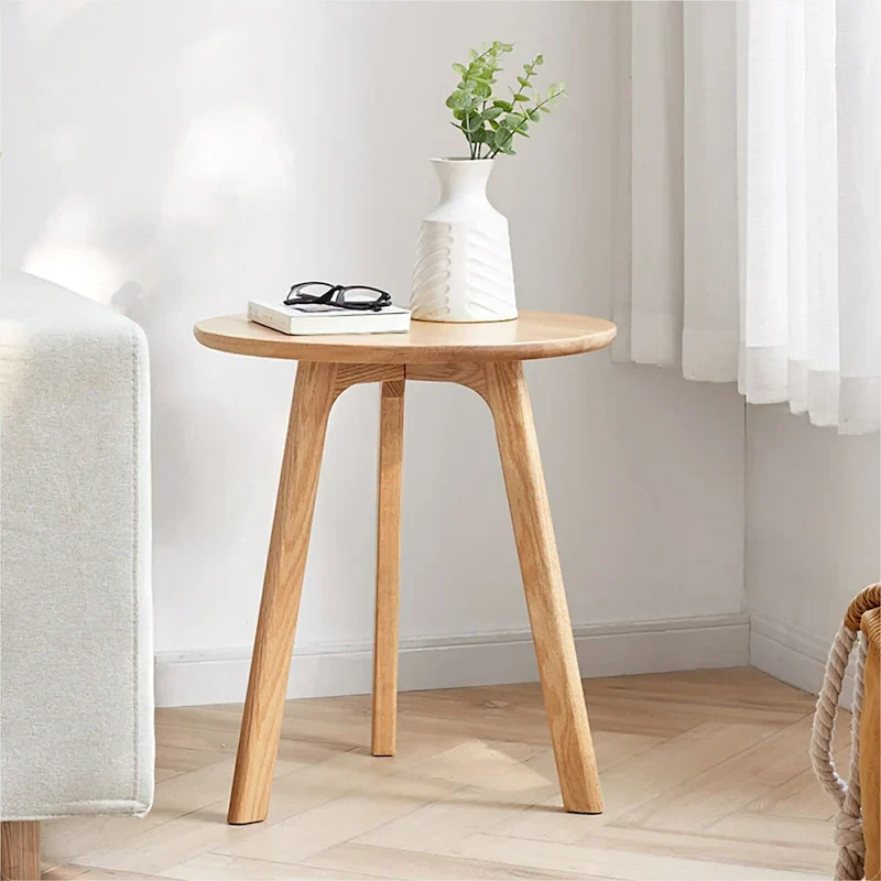 Round End Table Coffee Table 100% Natural Solid Oak Wood