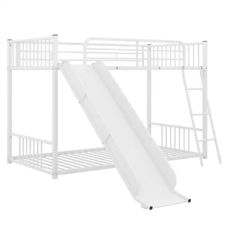 Modern Style Twin over Twin Metal Bunk Bed with Slide, Easy to Assemble