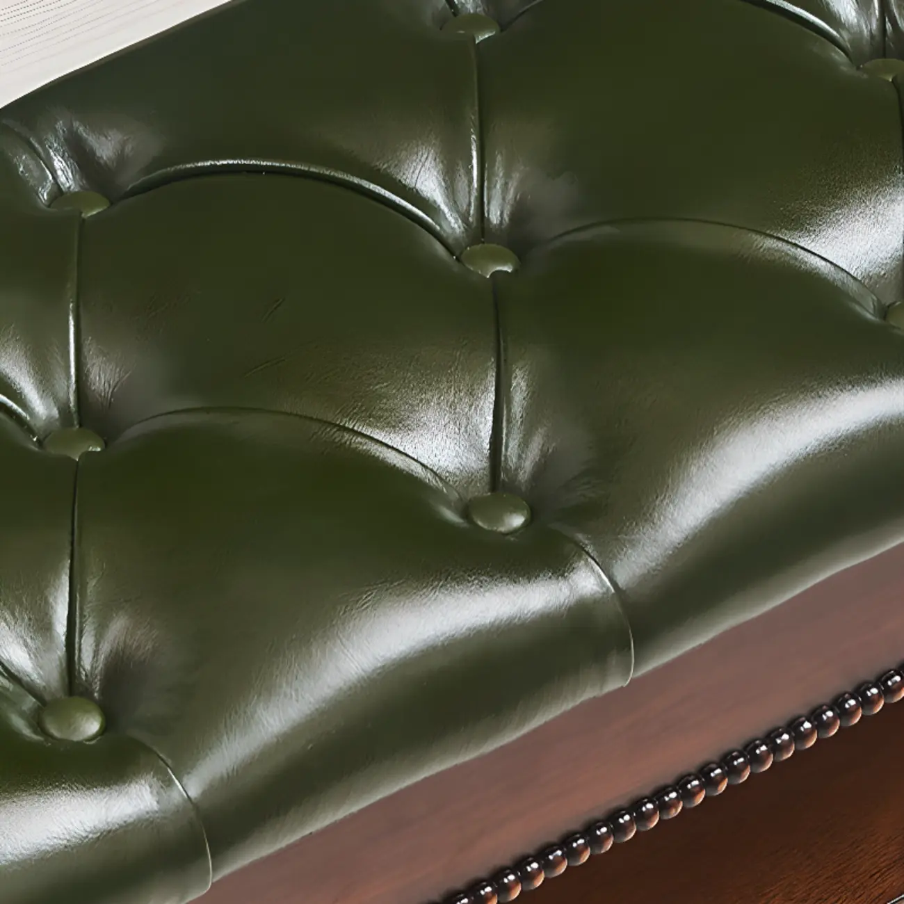 Antique Genuine Leather Flip-up Wood Bench with 2 Shelves