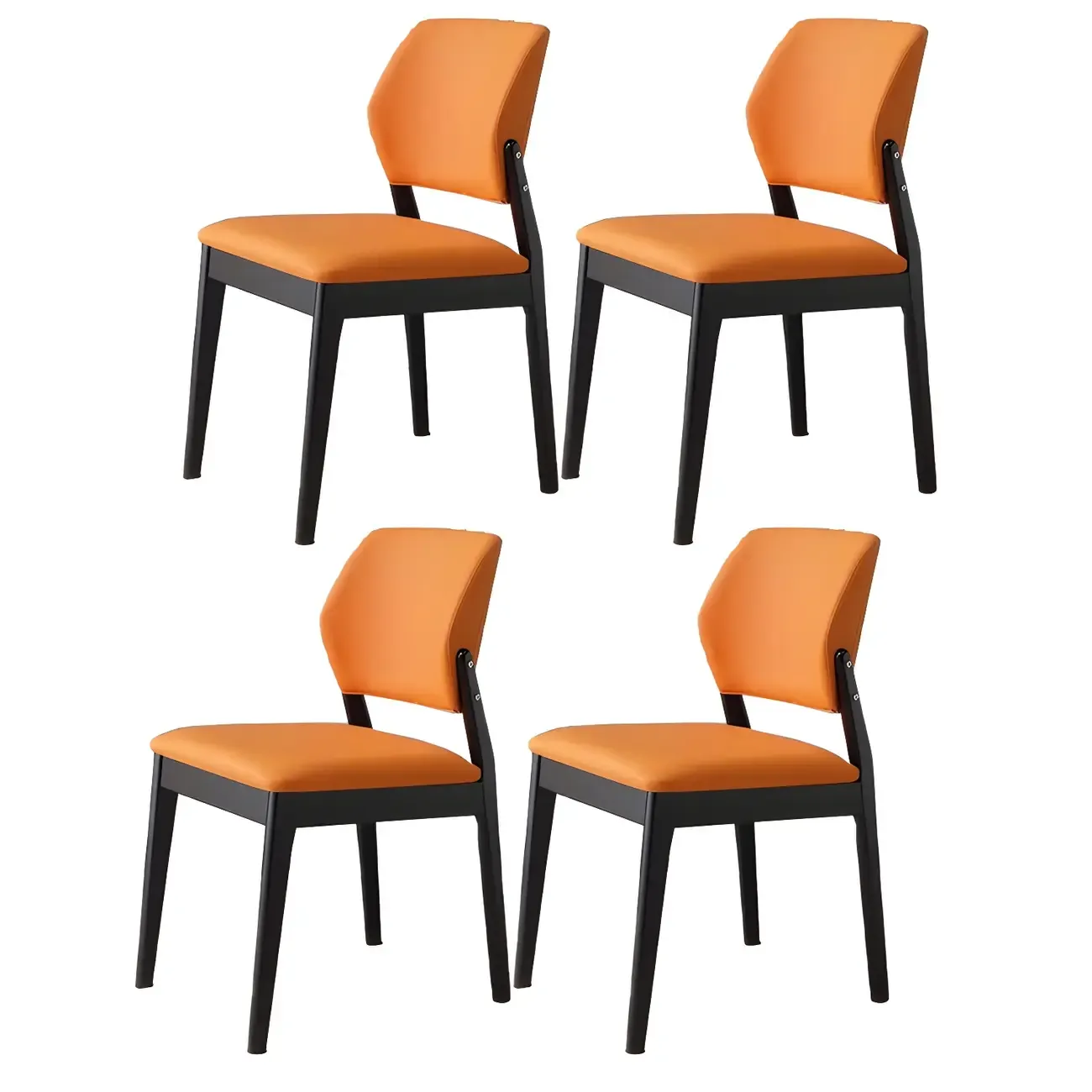 Modern Wood Faux Leather Beige Low Back Dining Chair