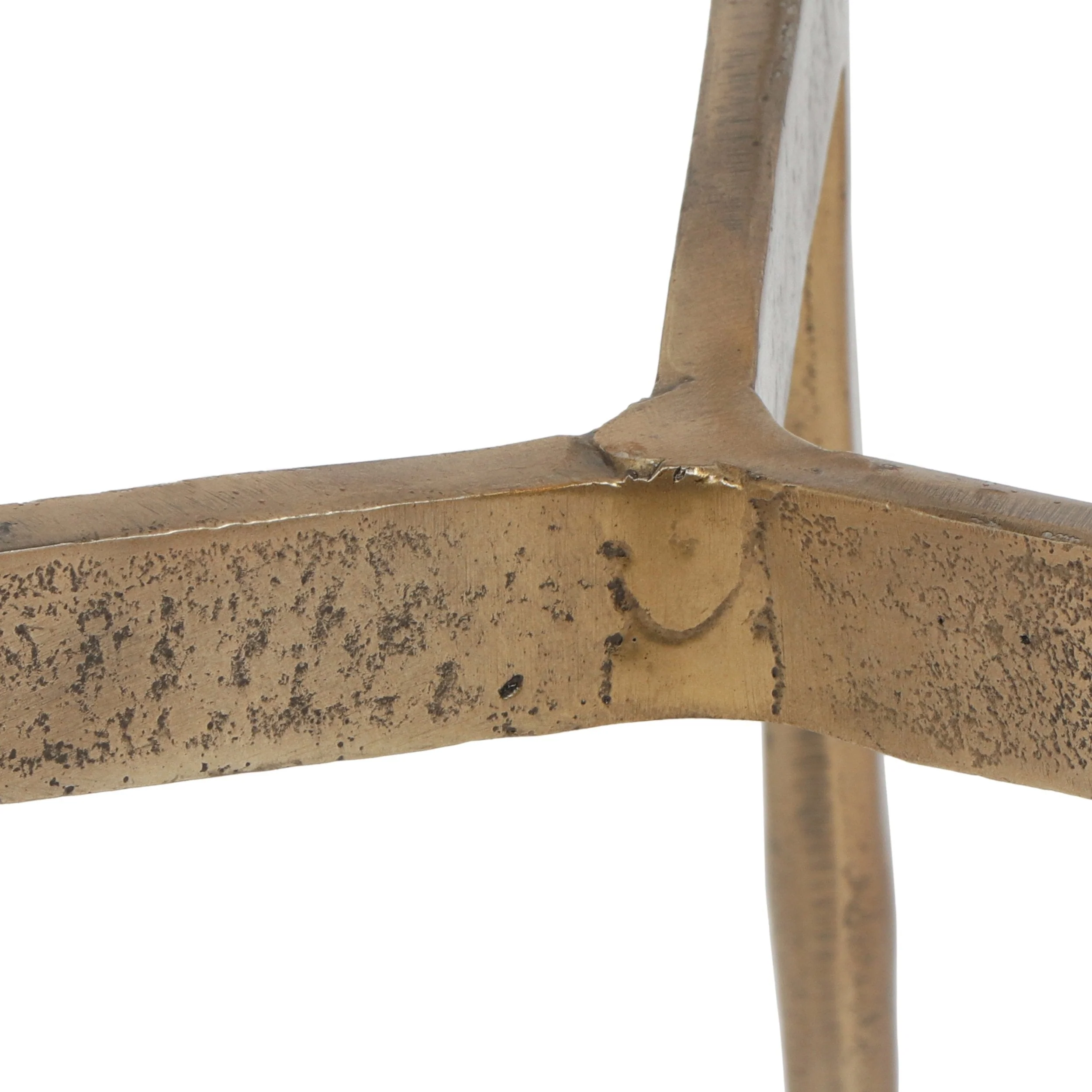 Modern Glam Handcrafted Glass Top Aluminum Tripod Coffee Table, Raw Brass - NH337413