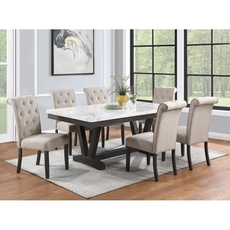 Grey Faux Marble Dining Set - 7 Piece Table and Chairs