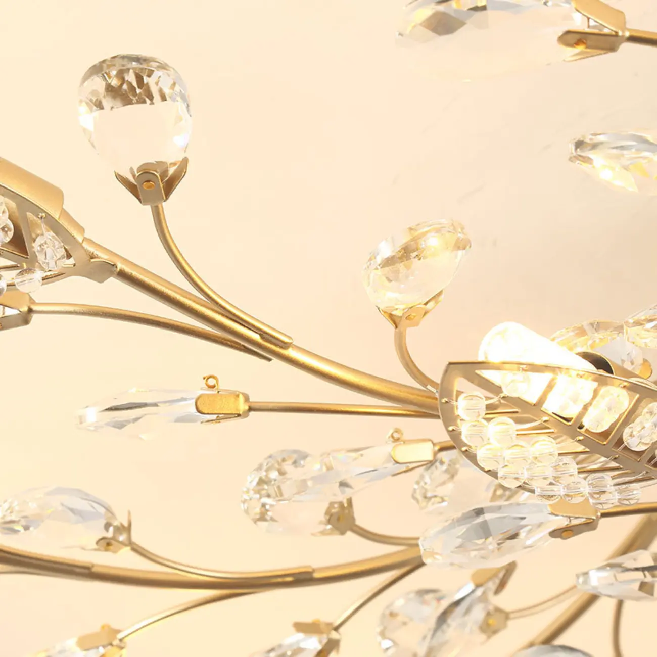 Elegant Golden Branch Crystal Semi Flush Ceiling Light
