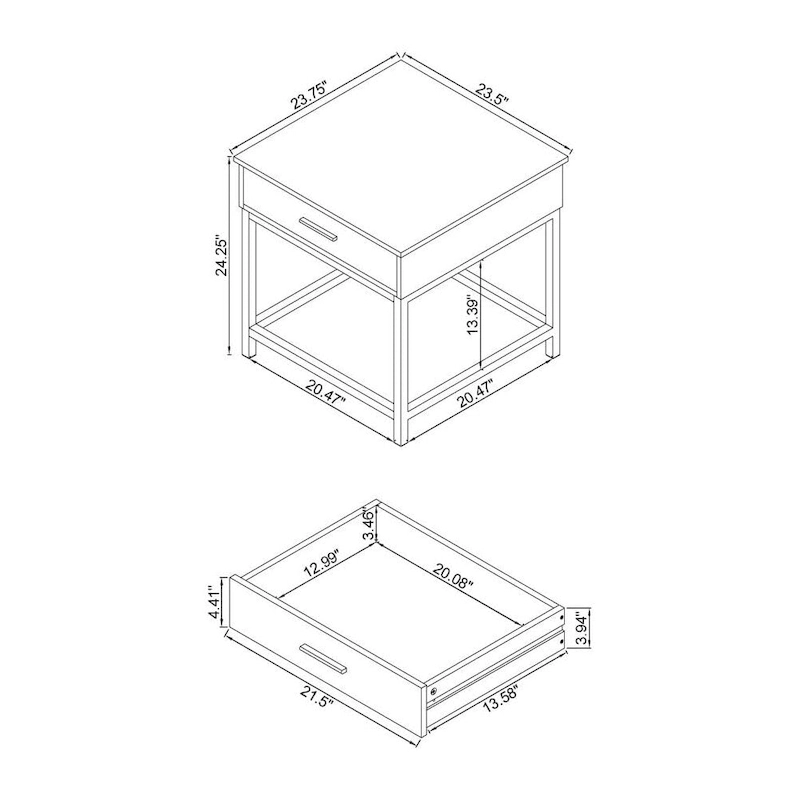 1 Drawer Wood End Table in Brown Oak and Sandy Black