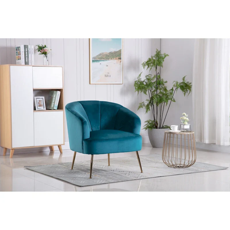 Tufted Velvet Accent Chair with Chrome Legs