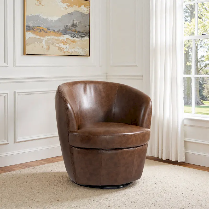 Modern Swivel Leather Accent Chair Upholstered Barrel Chair