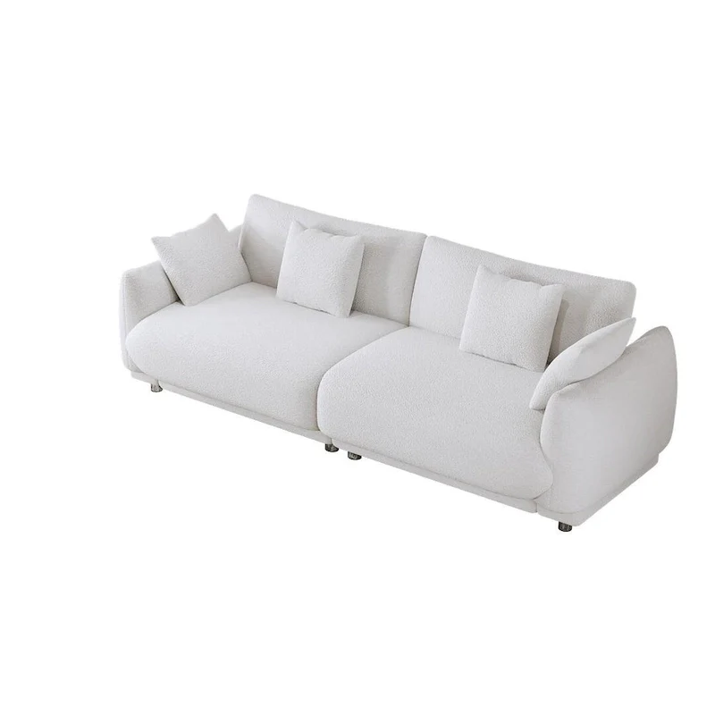 Modern Teddy Velvet 3-Seat Sofa with 4 Pillows & Metal Legs, 86.6