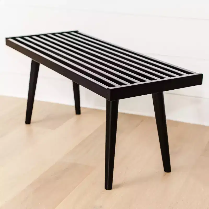 Mid-Century Solid Wood Bench – Black/Clay/Natural/Pecan/Teal/Walnut/White/Yellow – Seats 1