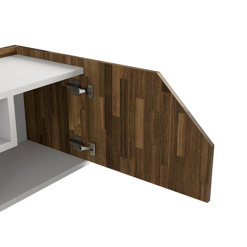 61-Inch Two-Tone White Floating TV Stand with 4 Shelves, Transitional Style Media Console