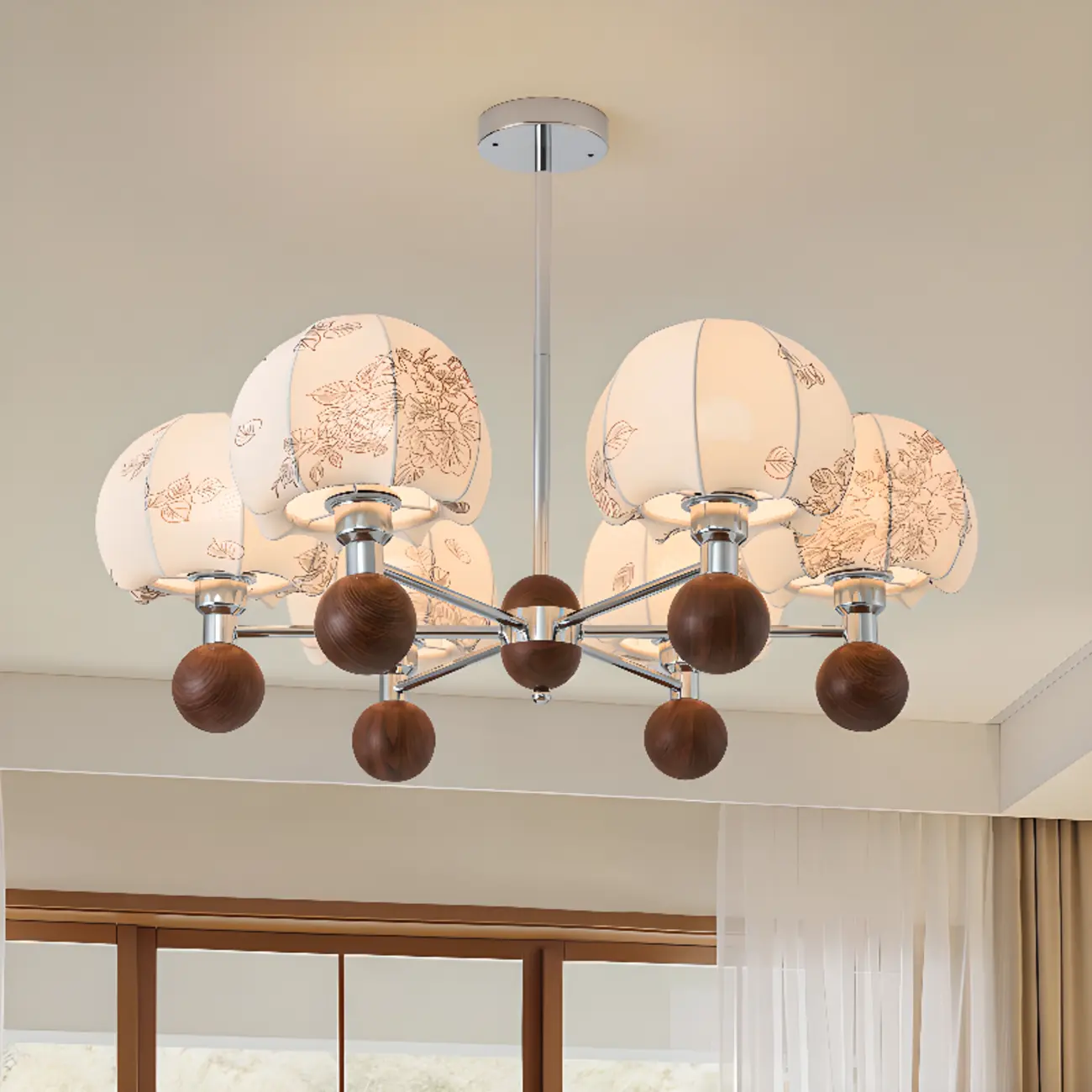 Rustic Beige Flower Fabric Elegant Chandelier