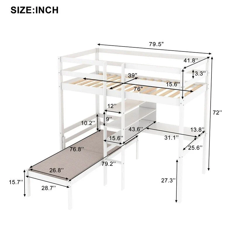 Convertible Twin Loft Bed with L-Shape Desk