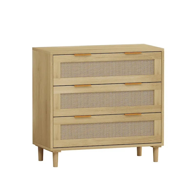 Oak 3-drawers Rattan Storage Cabinet - 31.5 L x 15.55 W x 30.12 H