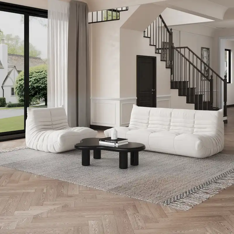 Modern Bean Bag Chair, Teddy Fabric Lounger Chair Lazy Sofa Set