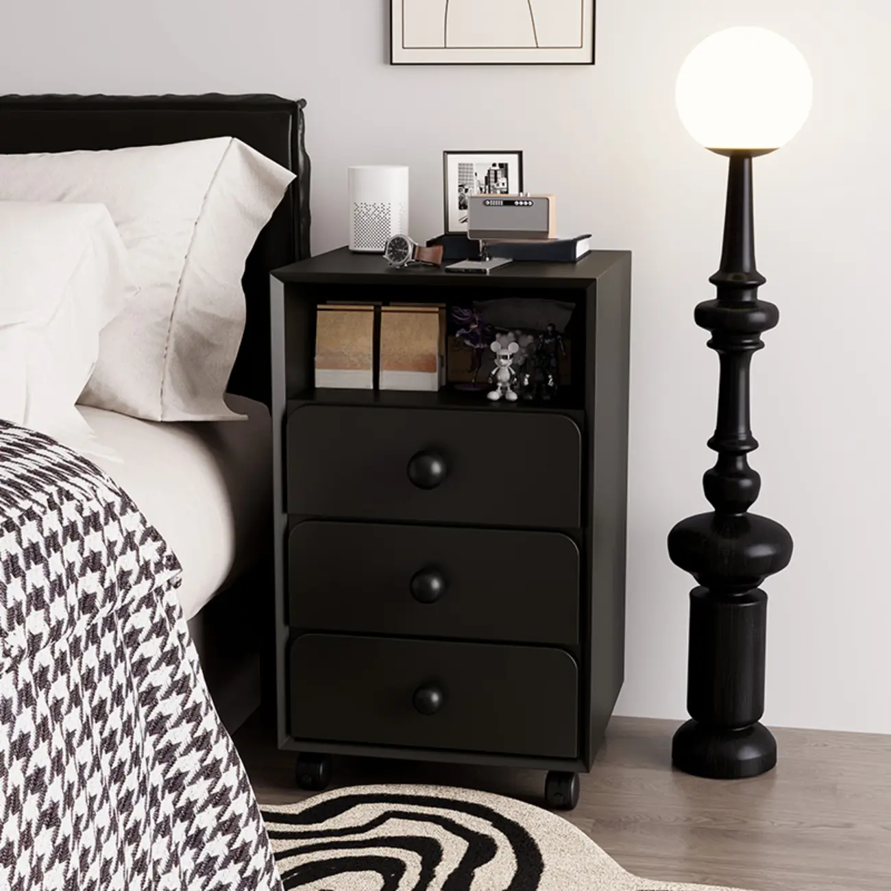 Modern Wood Top 3 Drawers Nightstand with Legs