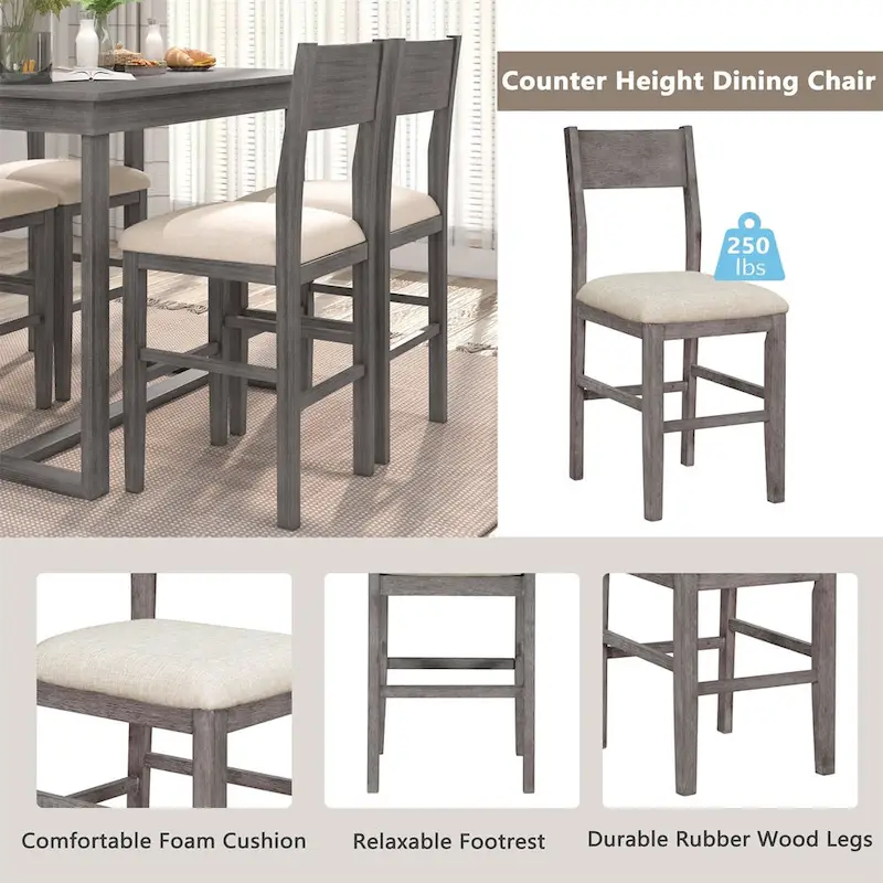 Merax Farmhouse Counter Height 5-Piece Dining Table Set
