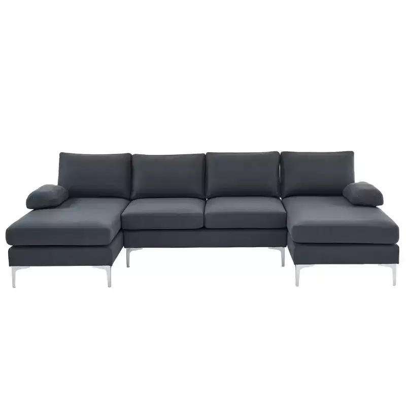 Karl Home |110 in. W Pillow Top Arm 3-Piece U-shaped Polyester Sectionals in Off-White