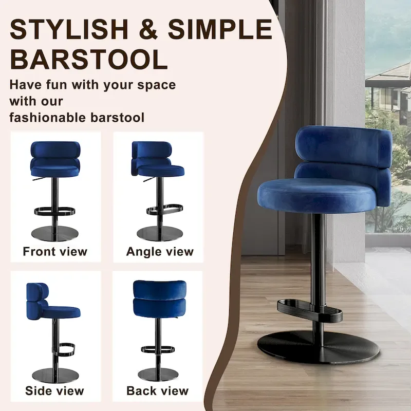 Velvet Counter Bar stool with Height Adjustable and Swivel
