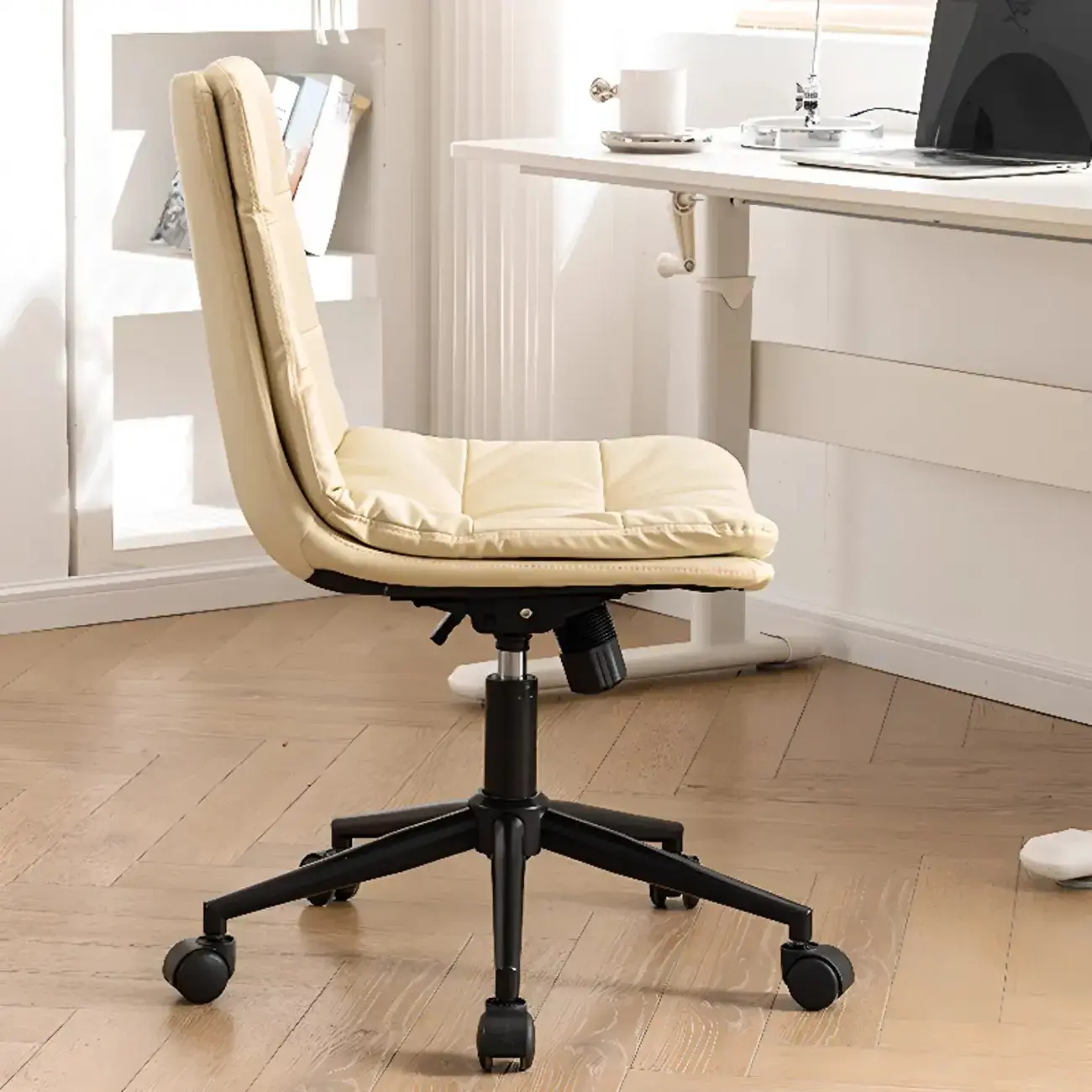 Modern Beige Leathaire Adjustable Swivel Office Chair