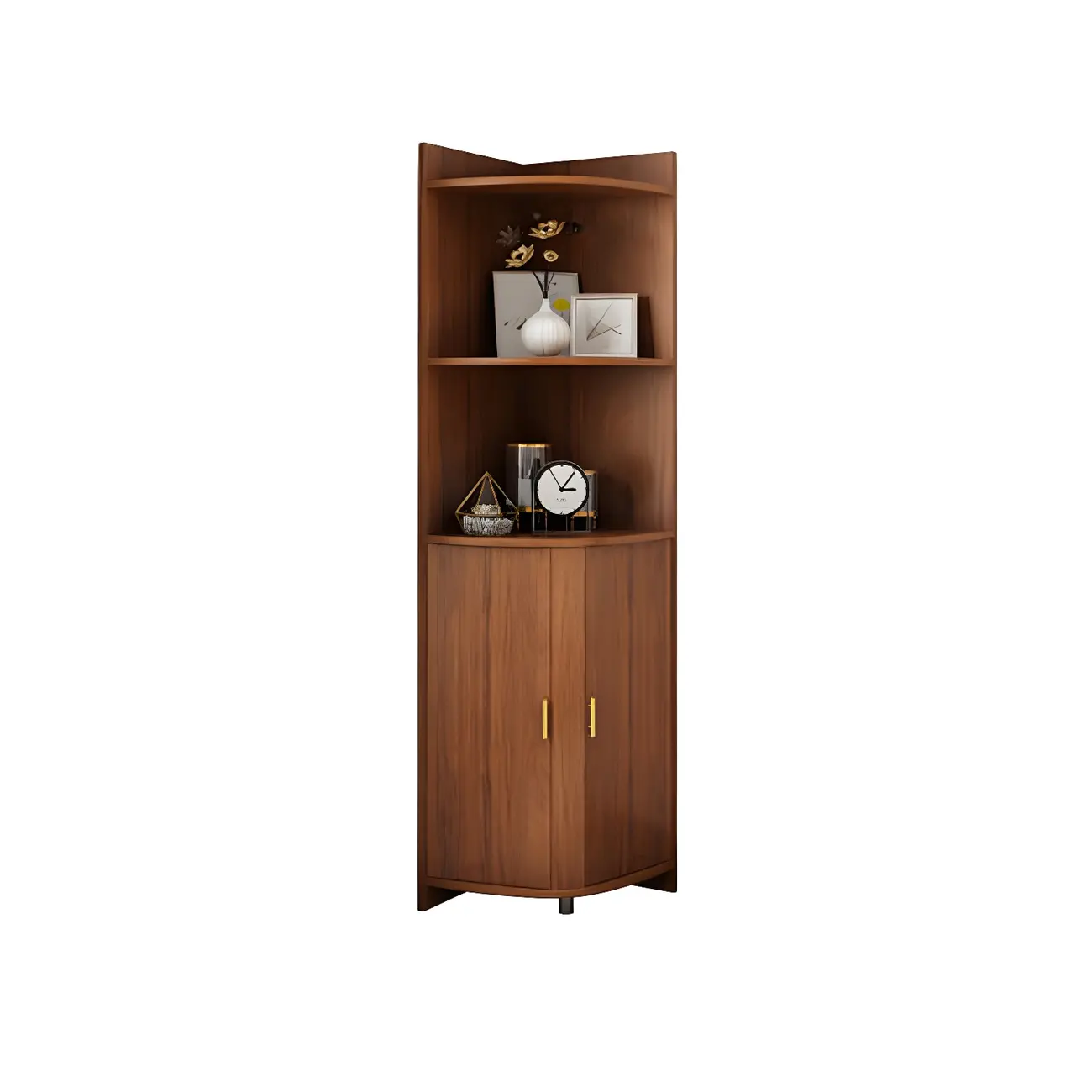 Modern Ample Storage Brown Wooden Corner Display Cabinet