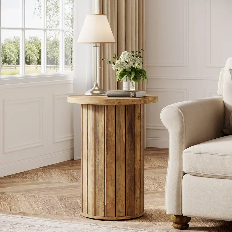 Round End Table with Pedestal Base, Small Couch Side Table