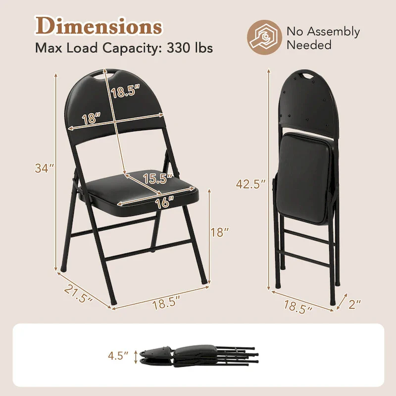 Black Folding Padded Chairs - Metal Frame Set