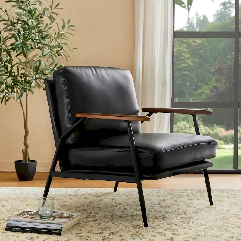 Glitzhome 28 W Mid-century Modern Soft PU Leather Accent Armchair - 28  W x 31  D x 30.75  H