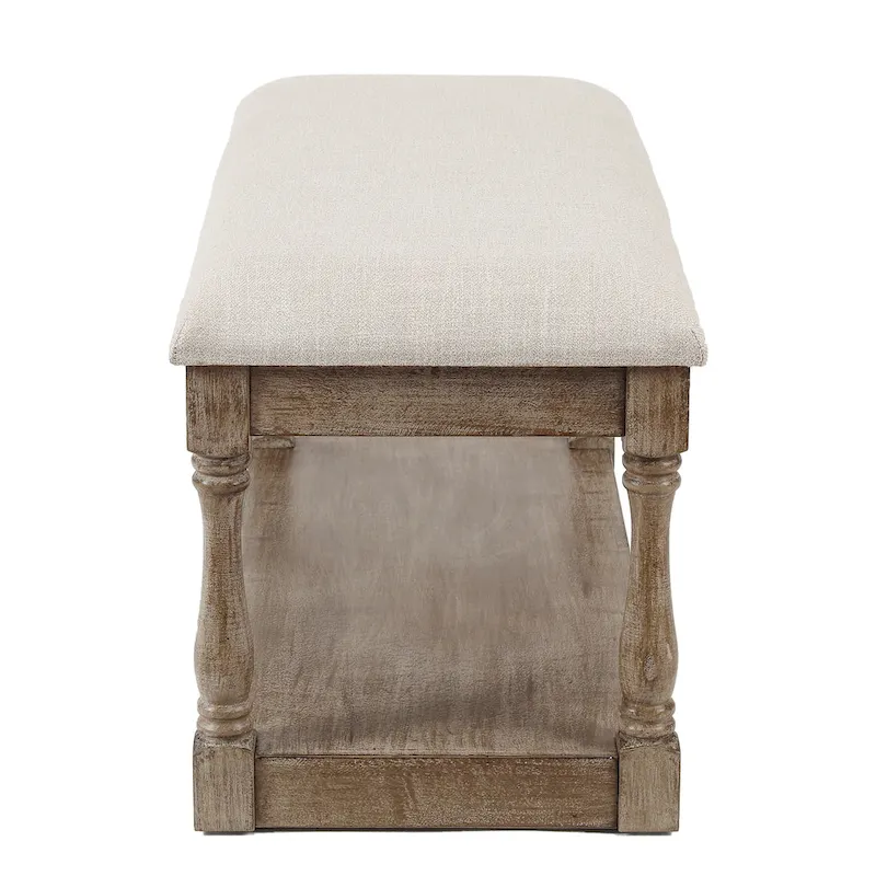 Upholstered Beige Linen Entryway and Bedroom Bench - 17.75 H x 35.5 W x 15.75 D