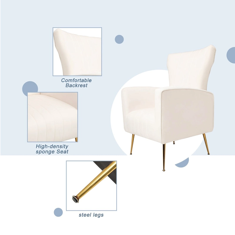 White 29.9 Wingback Arm Chair with Gold Legs
