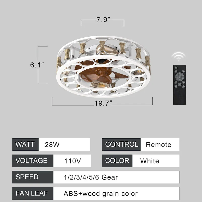 Cusp Barn 20-In Industrial Caged Ceiling Fan with Lights Remote Control, Modern 6 Speeds Ceiling Light with 4 LED Bulbs