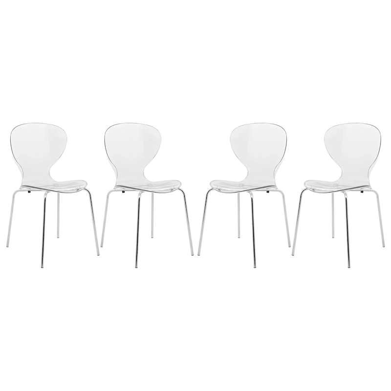 Stackable Plastic Dining Chair with Chrome Legs Set of 4 Transparent Accent Side Chair for Indoor and Outdoor