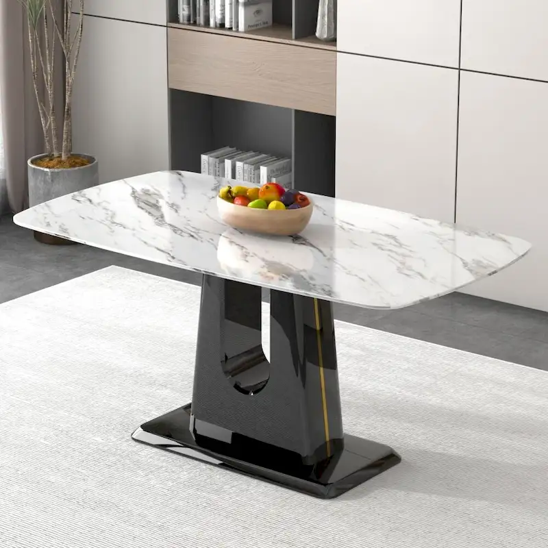 A Modern, Minimalist, and Luxurious Dining Table with a White Imitation Marble Tabletop