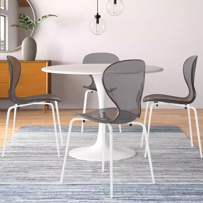 LeisureMod Bristol 5-Piece Dining Set Round Dining Table, 4 Plastic Dining Chairs White Legs