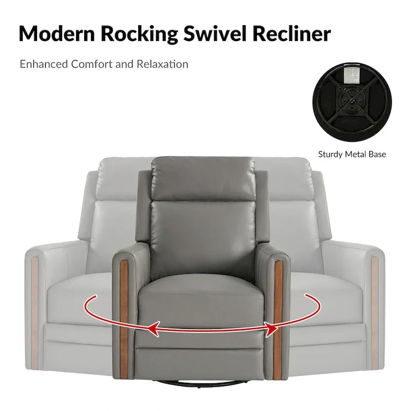 Jaime Modern Genuine Leather Rocking Swivel Power Recliner with Adjustable Headrest and Footrest by HULALA HOME