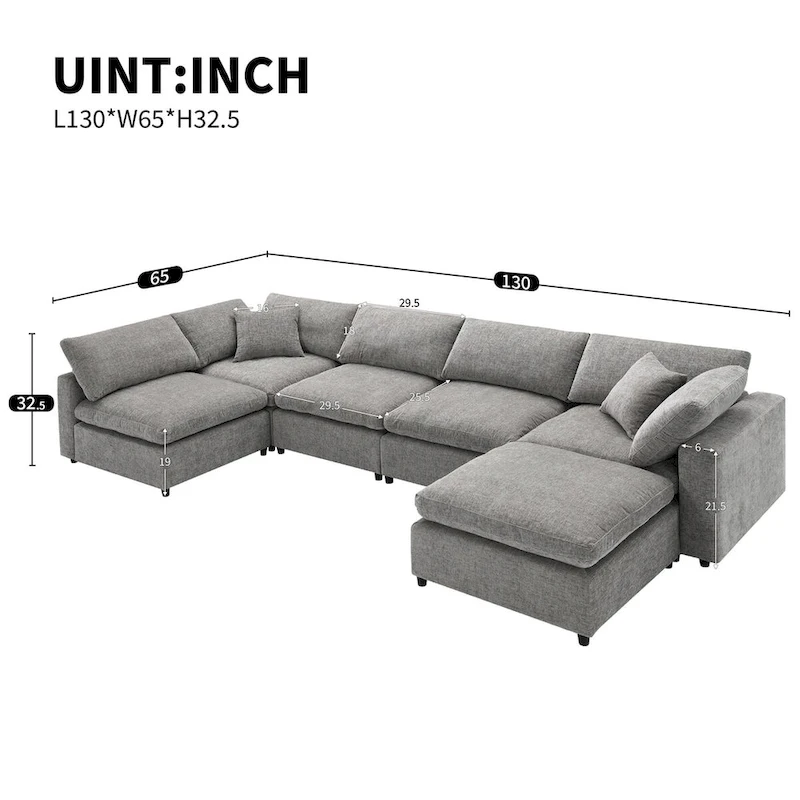 U-Shaped Modular Chenille Sectional Sleeper Sofa with Ottoman