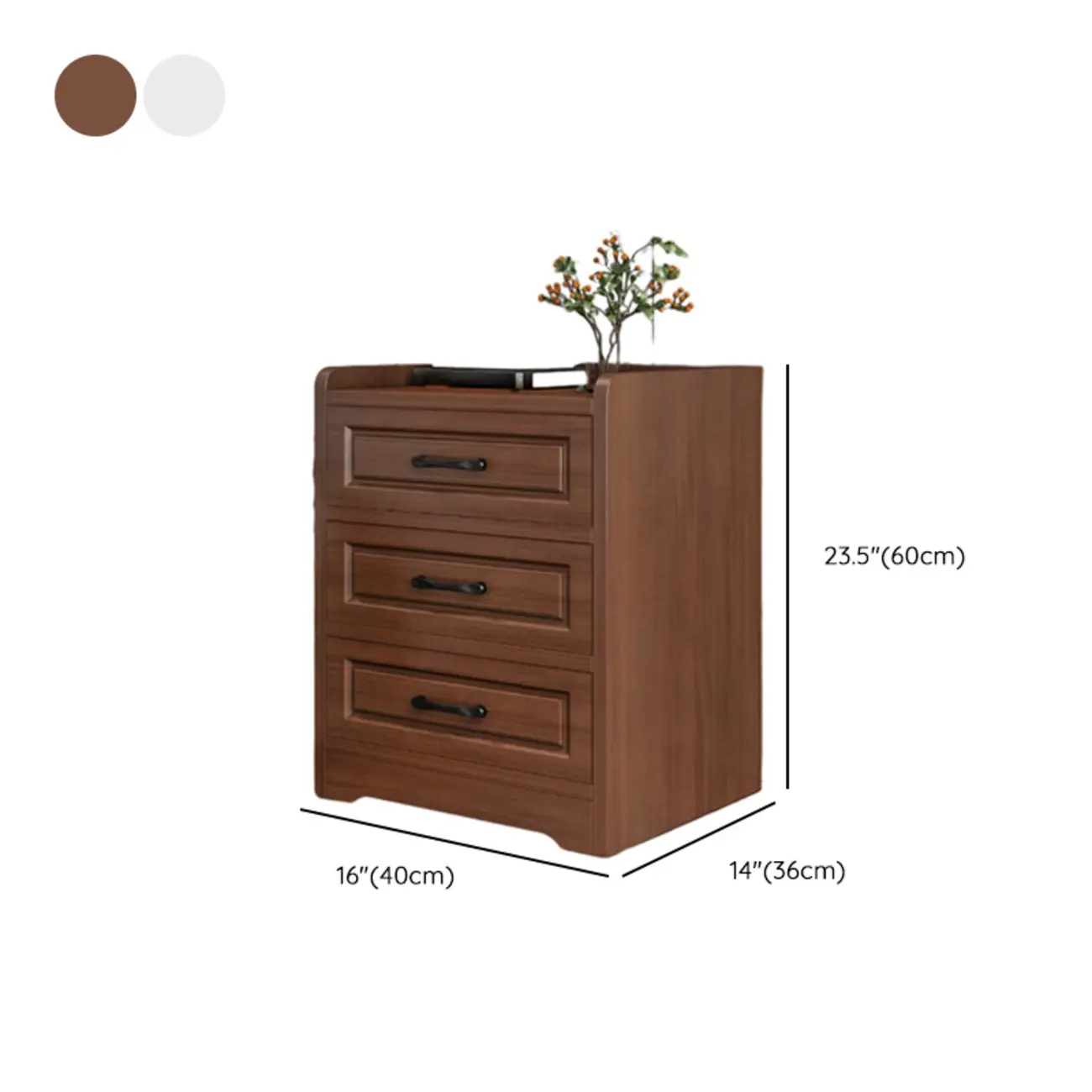 Classic Narrow Wooden White Nightstand with 3 Drawers