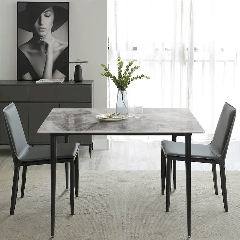 Modern Slate Kitchen Dining Table with Sintered Stone Top Metal Legs (Table Only) - 31.5x31.5x30 inch